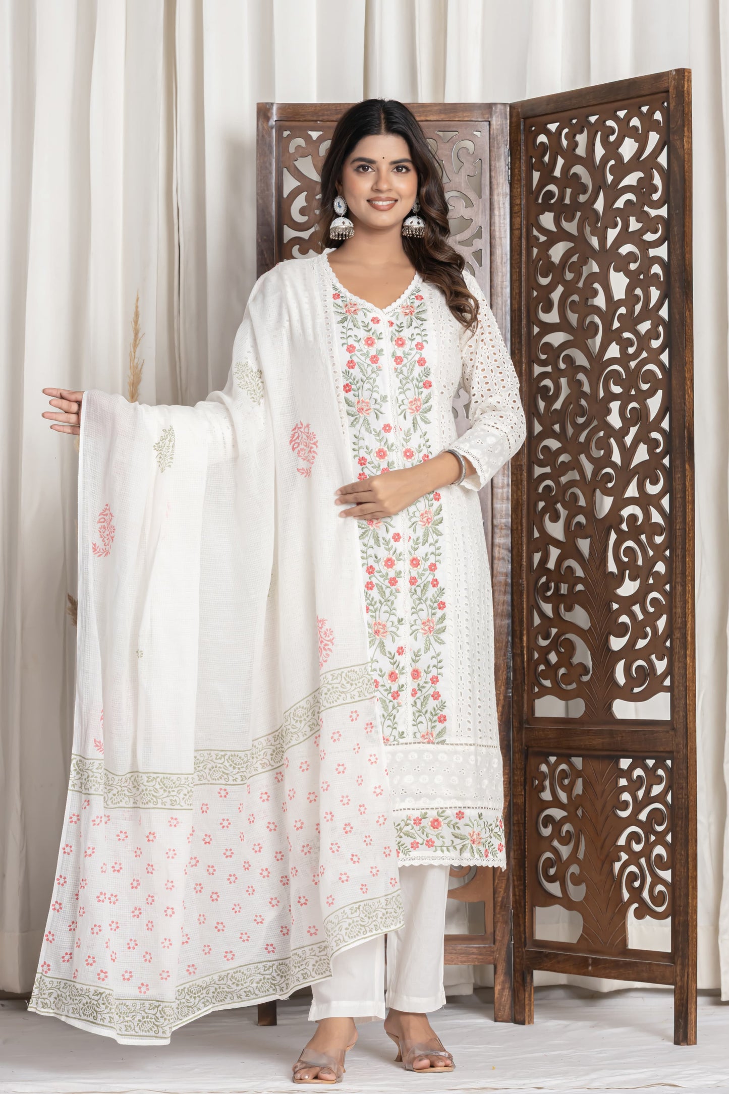 Embroidered White Kurta Set