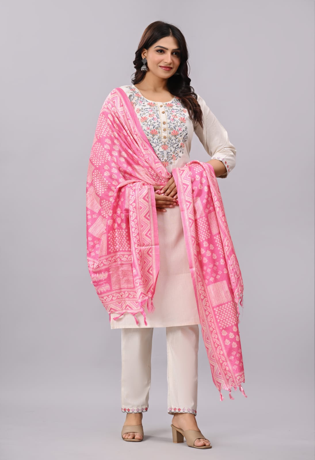 Khadi Cotton Embroidery Suit Set