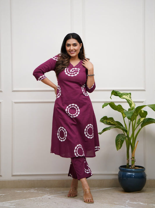 Premium Handwork Kurti Pant Set – Mehroon