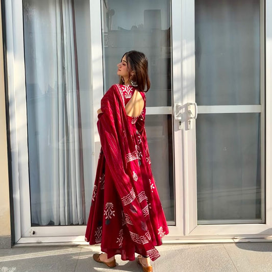 Elegant Maroon Anarkali Set with Digital Print Work