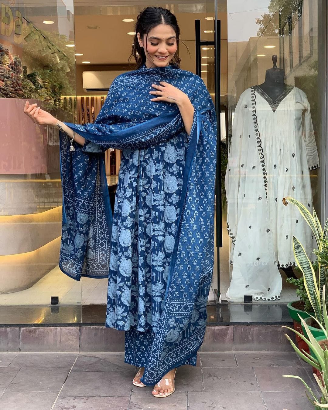 Beautiful Floral Printed Cotton 3-Piece Set (Kurta, Pant & Dupatta)