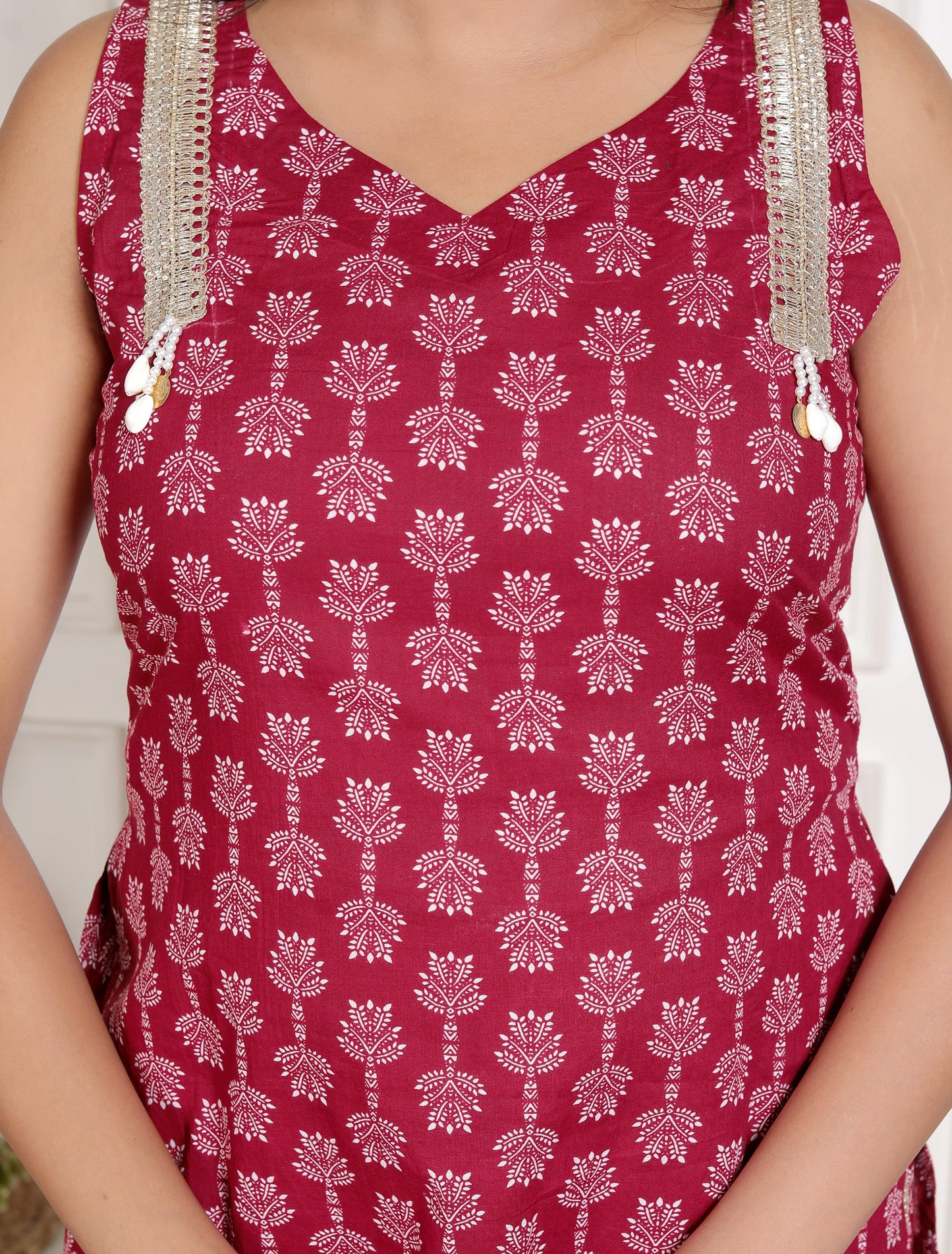 Sweet Red Flower Bagru Hand Print Pant Set