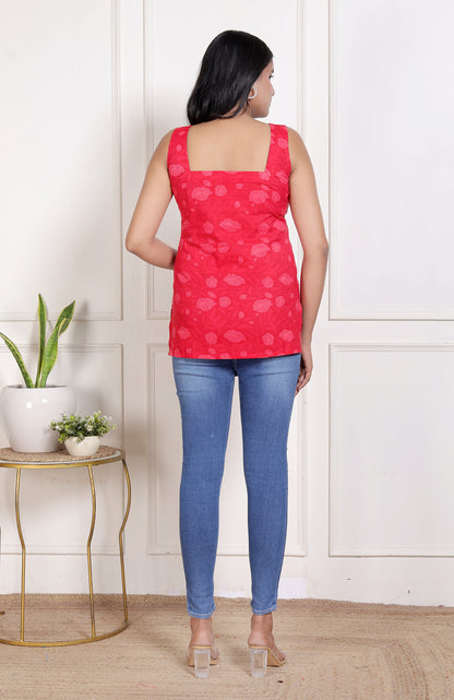 Maroon Azhak Print Short  Kurti