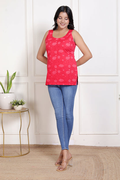 Maroon Azhak Print Short  Kurti