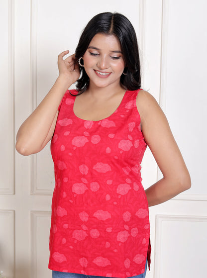 Maroon Azhak Print Short  Kurti