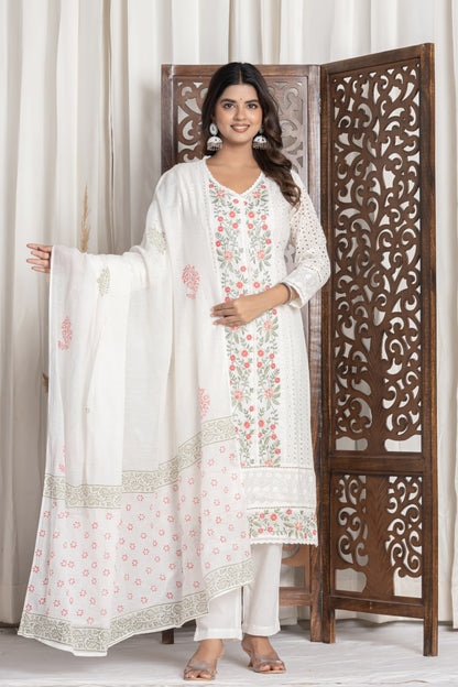 Embroidered White Kurta Set