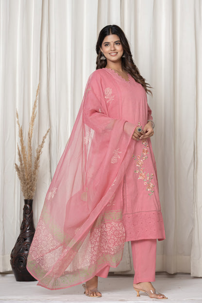 Peach Color Premium Cotton Suit