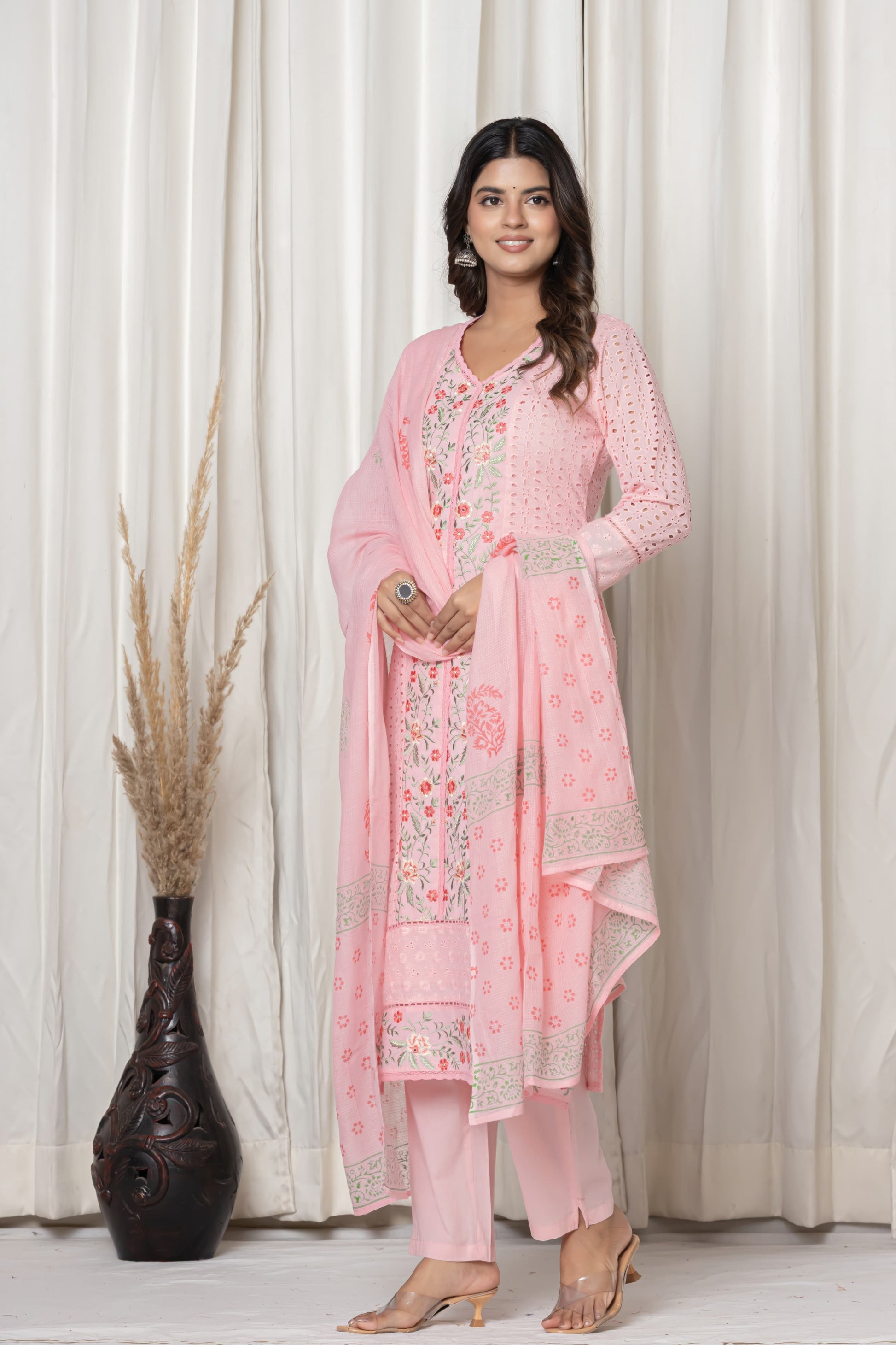 Peach Embroidered Kurta Set