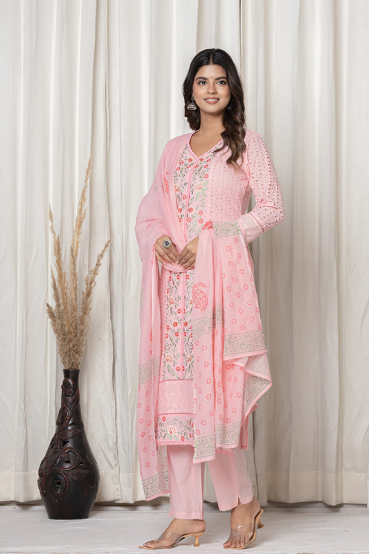 Peach Embroidered Kurta Set