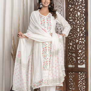 Embroidered White Kurta Set