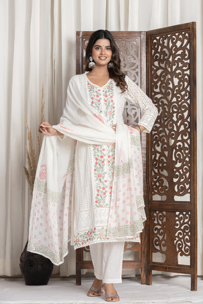 Embroidered White Kurta Set