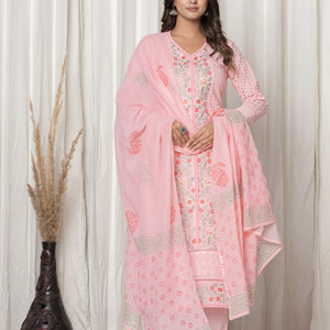 Peach Embroidered Kurta Set