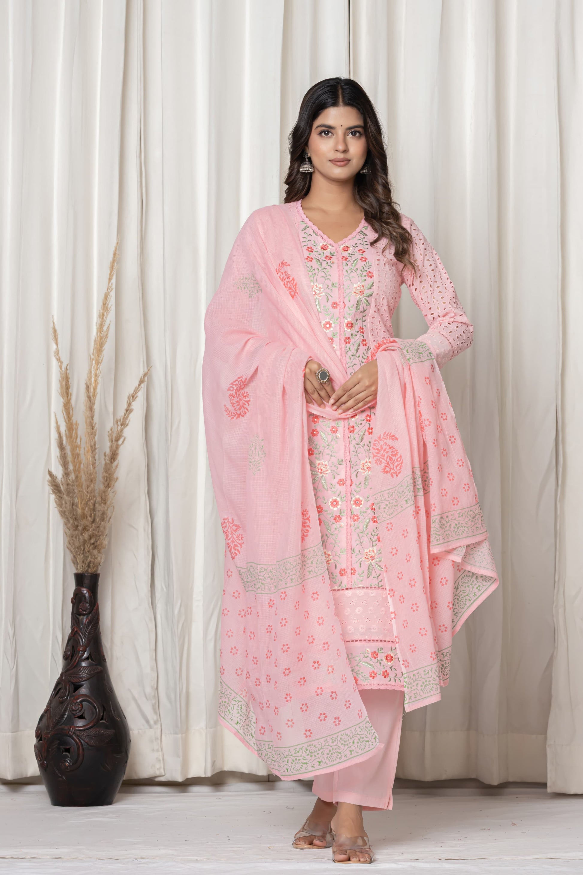 Peach Embroidered Kurta Set