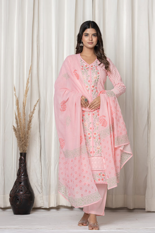 Peach Embroidered Kurta Set