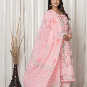 Peach Embroidered Kurta Set