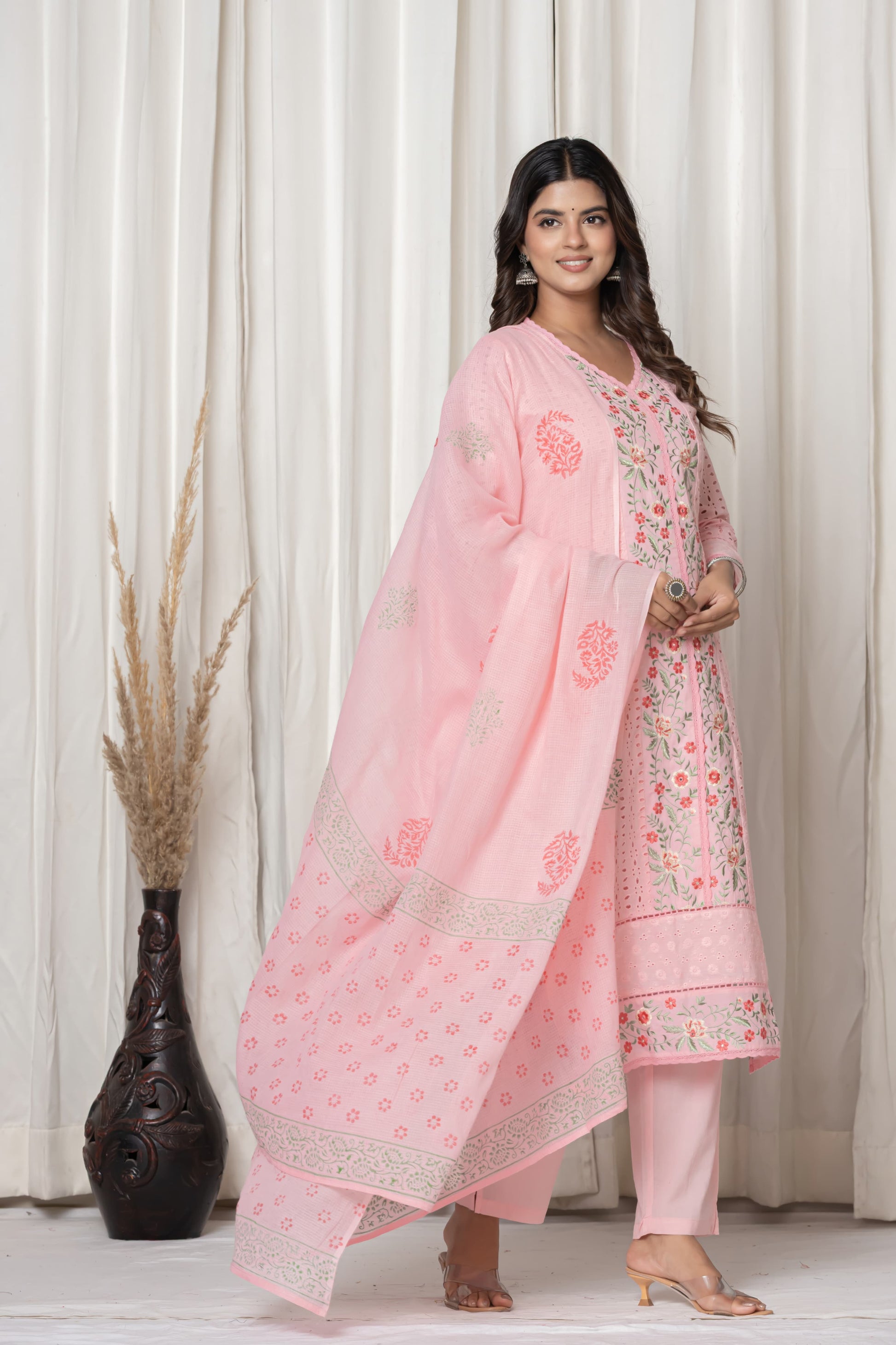 Peach Embroidered Kurta Set