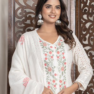 Embroidered White Kurta Set