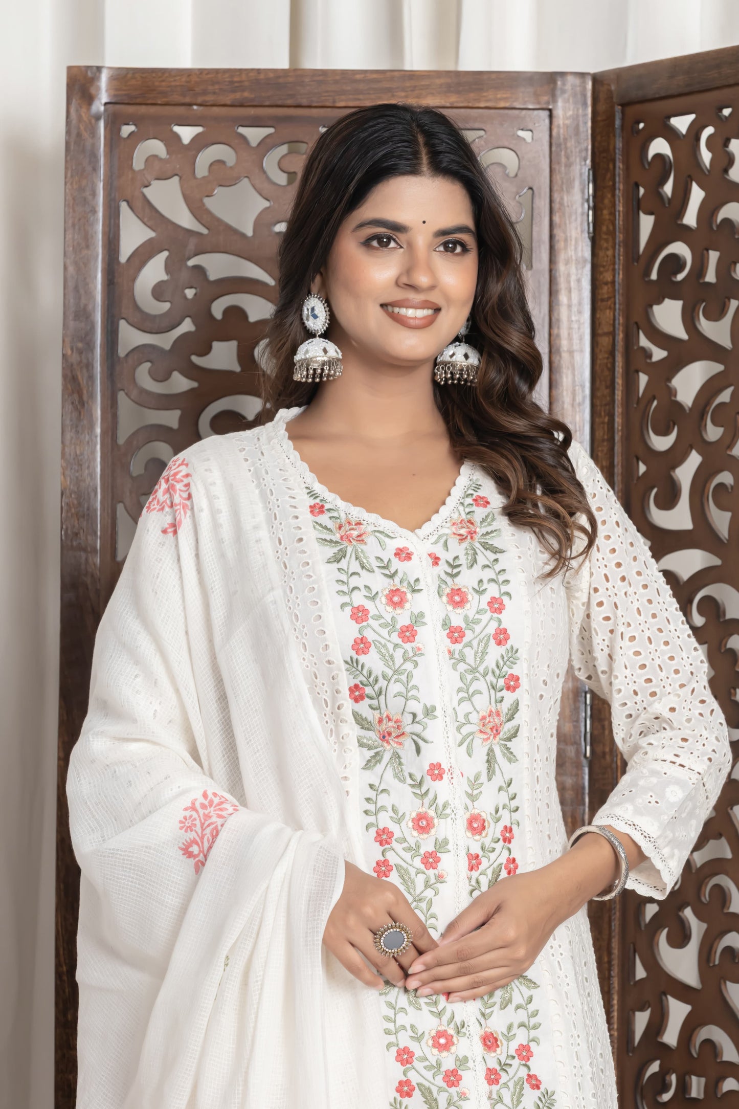 Embroidered White Kurta Set