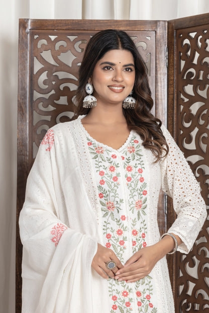 Embroidered White Kurta Set