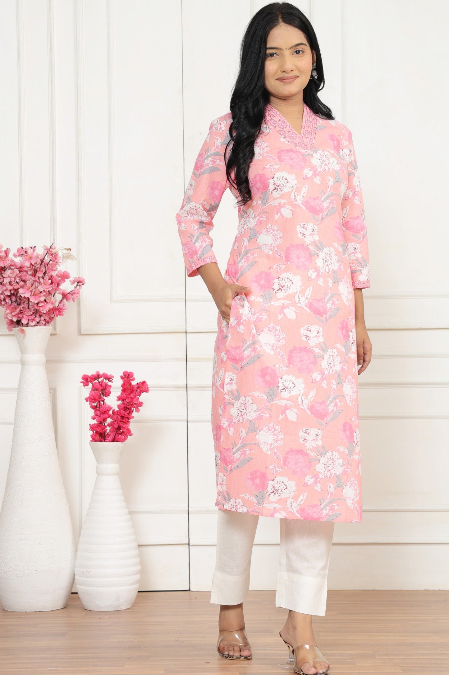 V neck Cotton Kurti