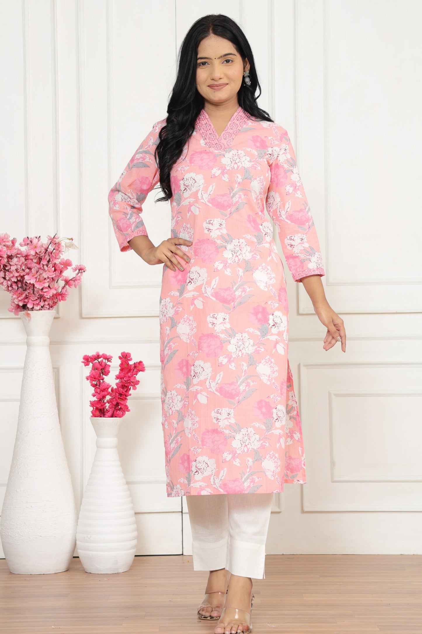 V neck Cotton Kurti