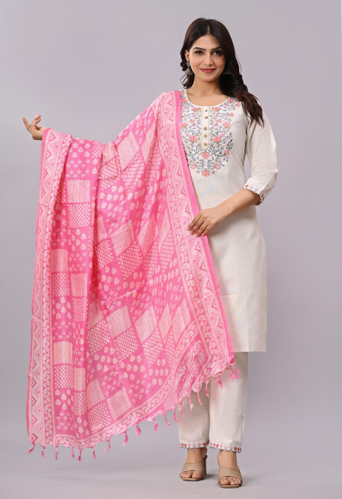 Khadi Cotton Embroidery Suit Set