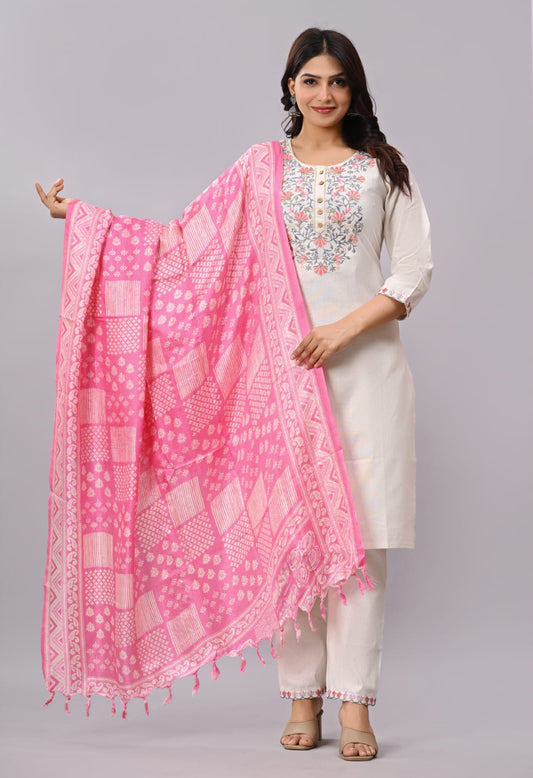 Khadi Cotton Embroidery Suit Set