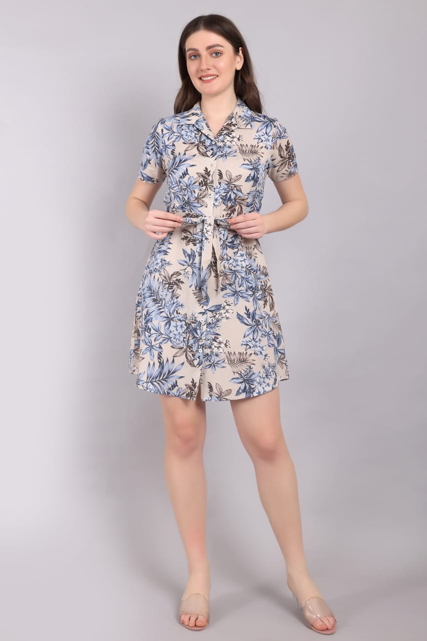 Rayon Printed Mini Dress,