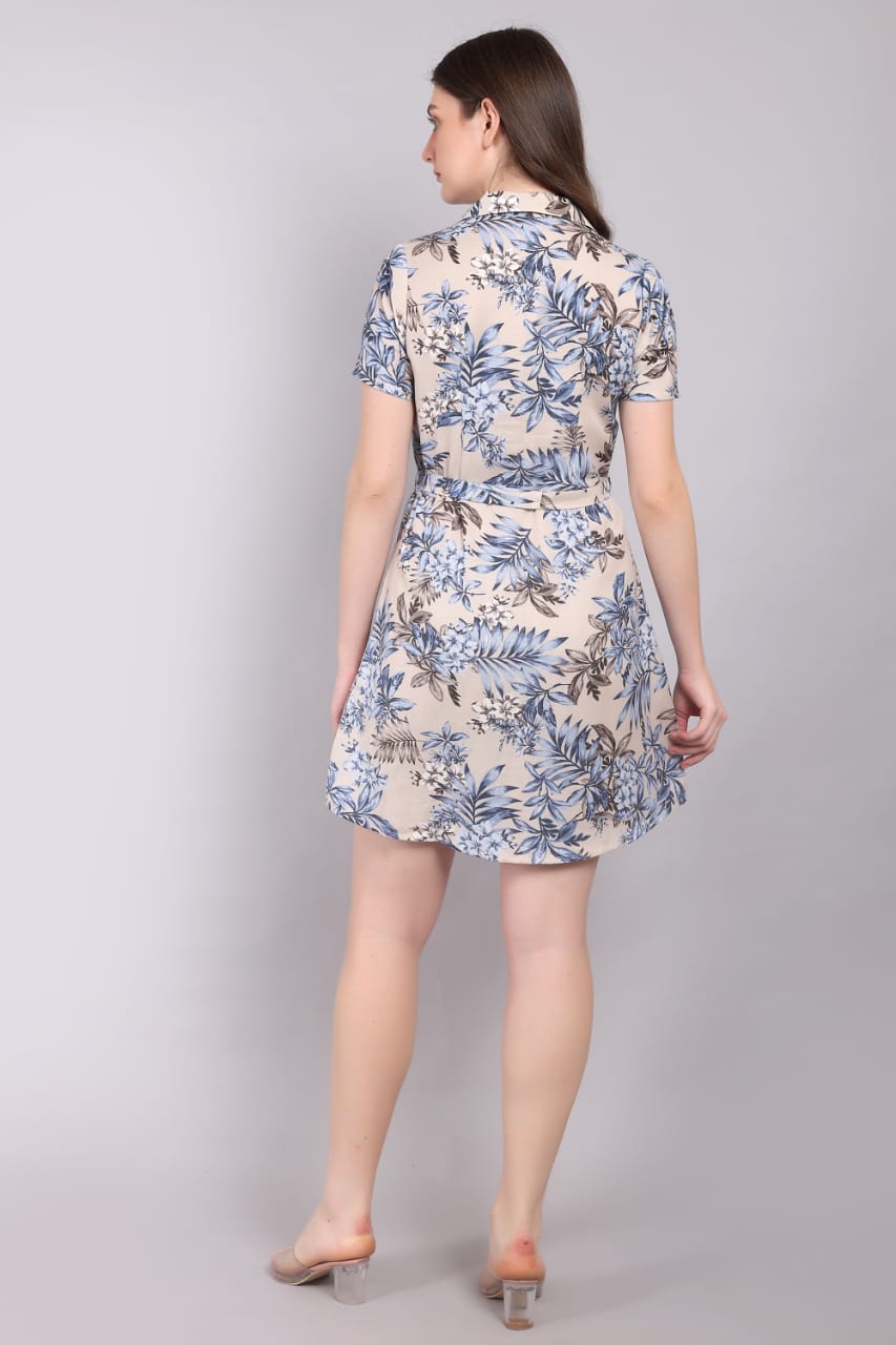 Rayon Printed Mini Dress,
