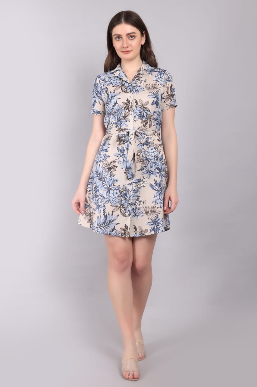 Rayon Printed Mini Dress,