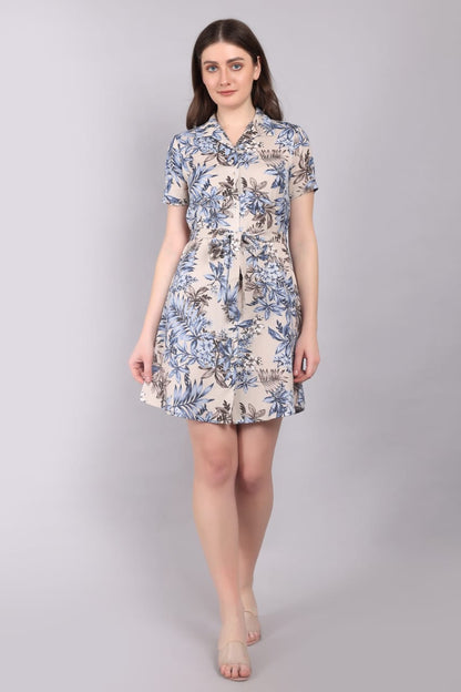 Rayon Printed Mini Dress,
