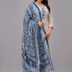 Khadi Cotton Blue Embroidery Suit Set