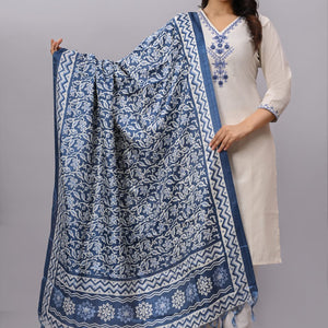 Khadi Cotton Blue Embroidery Suit Set