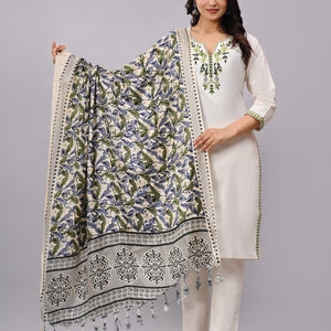 Khadi Cotton Cream  Embroidery Suit Set