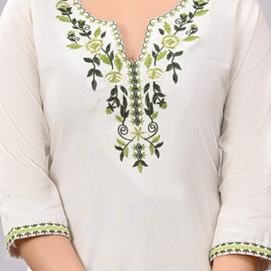 Khadi Cotton Cream  Embroidery Suit Set