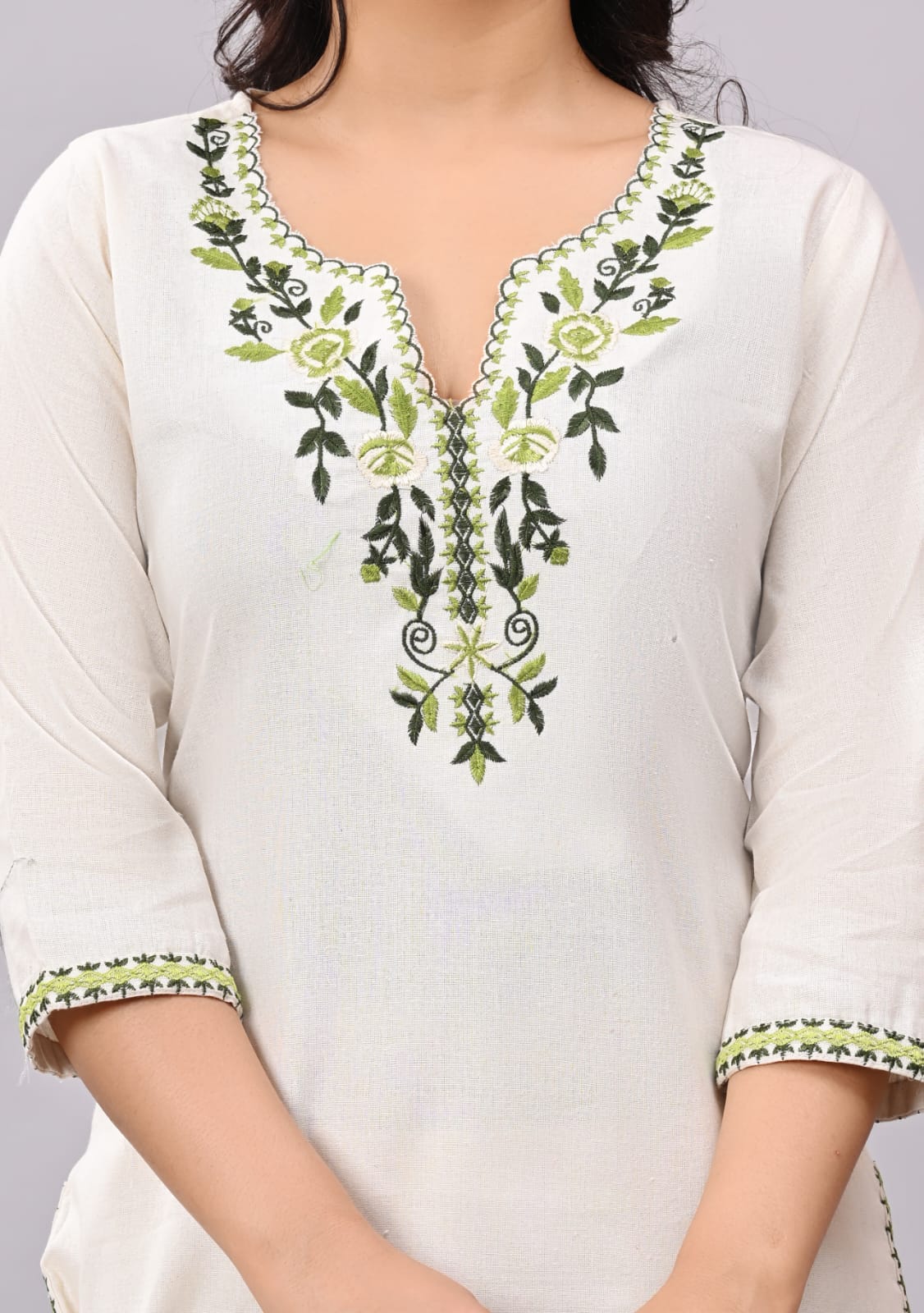 Khadi Cotton Cream  Embroidery Suit Set