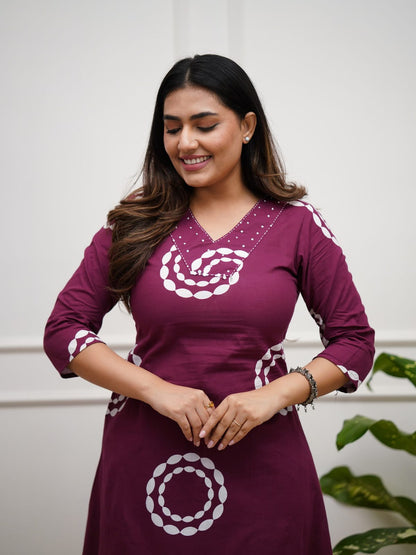 Premium Handwork Kurti Pant Set – Mehroon