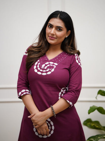 Premium Handwork Kurti Pant Set – Mehroon