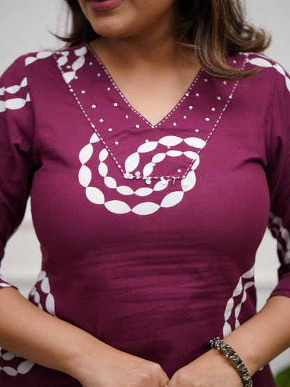 Premium Handwork Kurti Pant Set – Mehroon