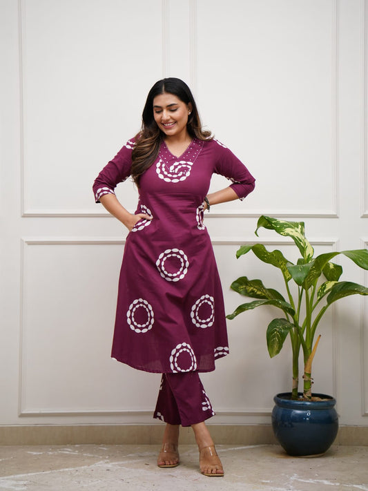 Premium Handwork Kurti Pant Set – Mehroon