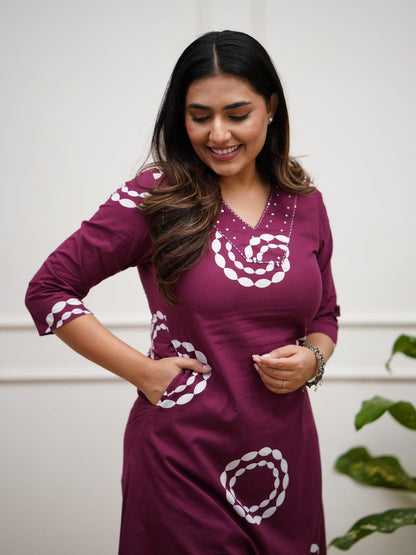 Premium Handwork Kurti Pant Set – Mehroon