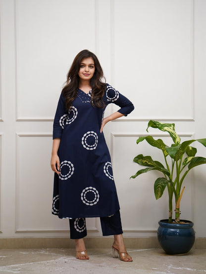 Premium Handwork Kurti Pant Set -Blue