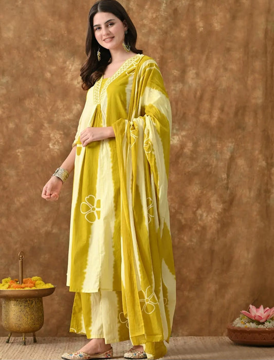 Yellow Royal Rayon Dupatta Suit Set
