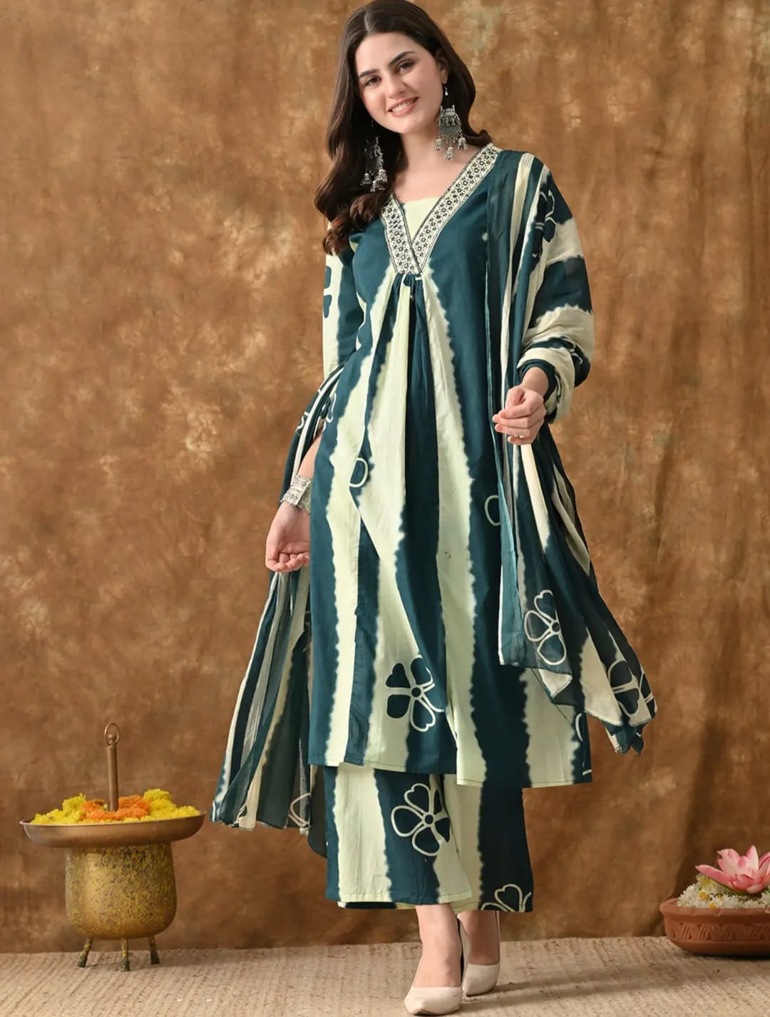 Green Royal Rayon Dupatta Suit Set