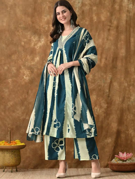 Green Royal Rayon Dupatta Suit Set