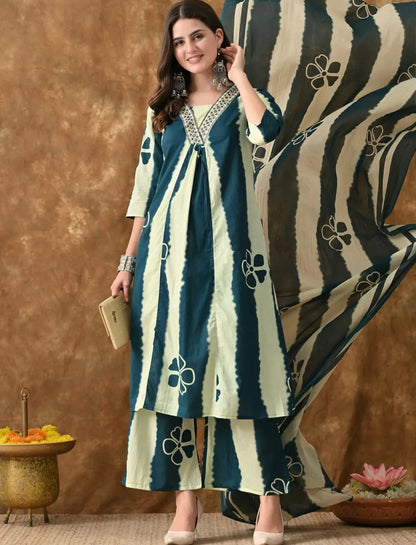 Green Royal Rayon Dupatta Suit Set