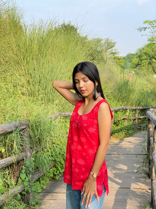 Maroon Azhak Print Kurti Pant Set
