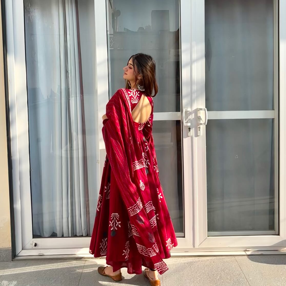 Elegant Maroon Anarkali Set with Digital Print Work