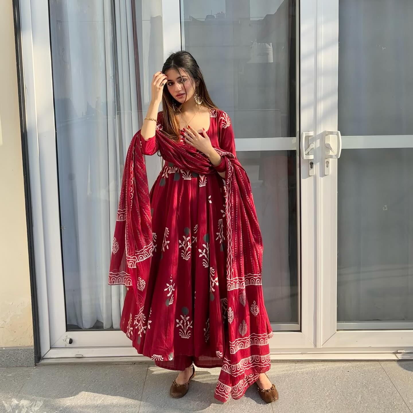 Elegant Maroon Anarkali Set with Digital Print Work