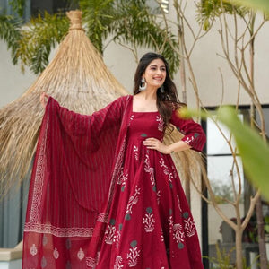 Elegant Maroon Anarkali Set with Digital Print Work